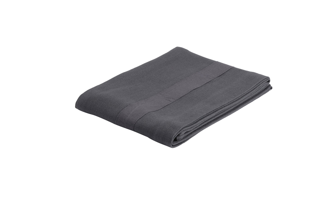 Folded dark gray towel/apron.