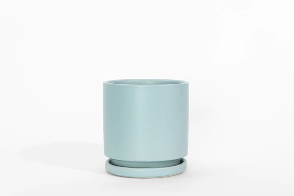 6.5" Porcelain Plant Pot and Tray in Light Blue.