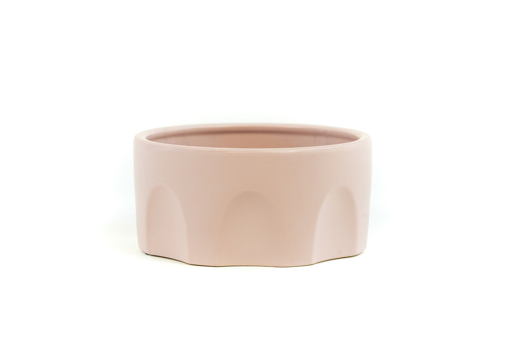 Large Blush Pink Porcelain Bowls with arch design on the sides.