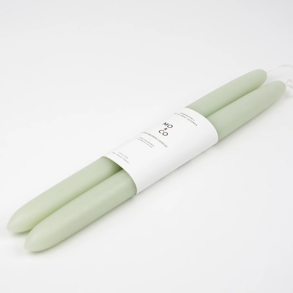 Pair of Hand-dipped 100% Beeswax Taper Candles in Eucalyptus Green