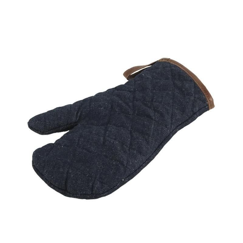 Denim + leather oven mitt.