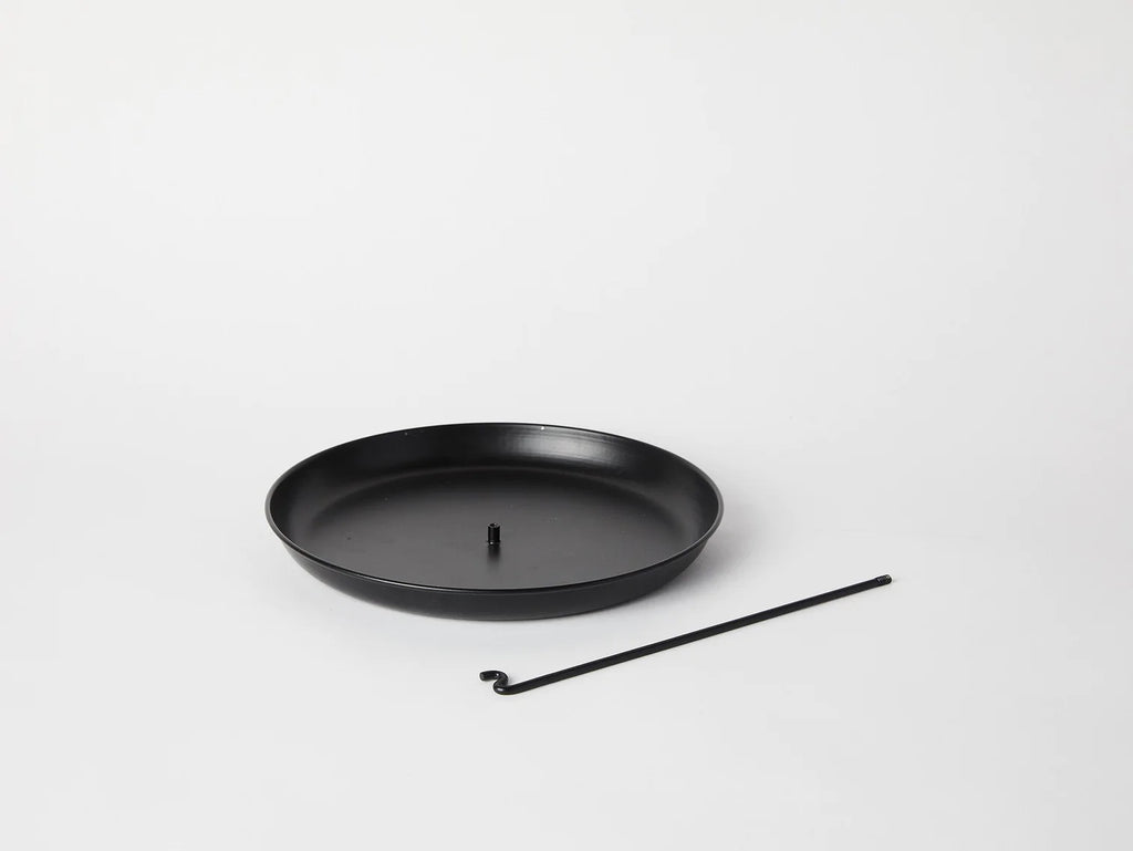 Collapsible metal citronella coil hook and dish holder. White background